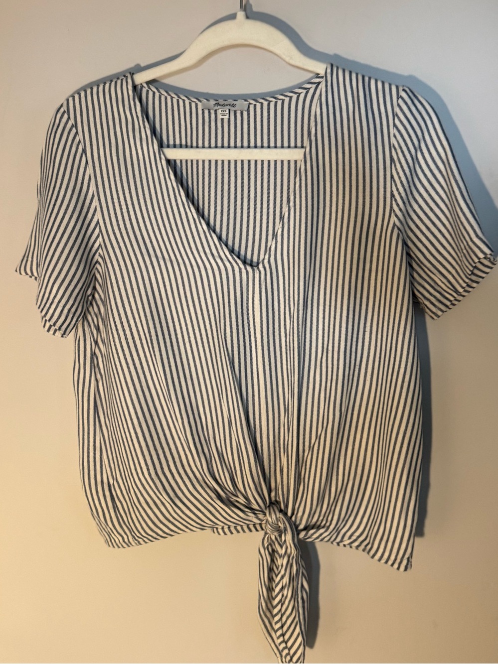 Madewell Blue & White Striped Tie-Front V-Neck Blouse